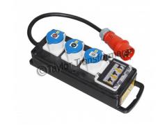 415V 3Ph - 240V 1Ph 3 x 16A RUBBER DISTRIBUTION SPLITTER UNIT WITH RCBO PROTECTION AND 16A PLUG